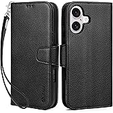 Arae Compatible with iPhone 16 Case Wallet with Card Holder, Wristlet Strap Wallet Flip Cover for iPhone 16 6.1 inch Men/Women, RFID Blocking, Kickstand,Litchi Black