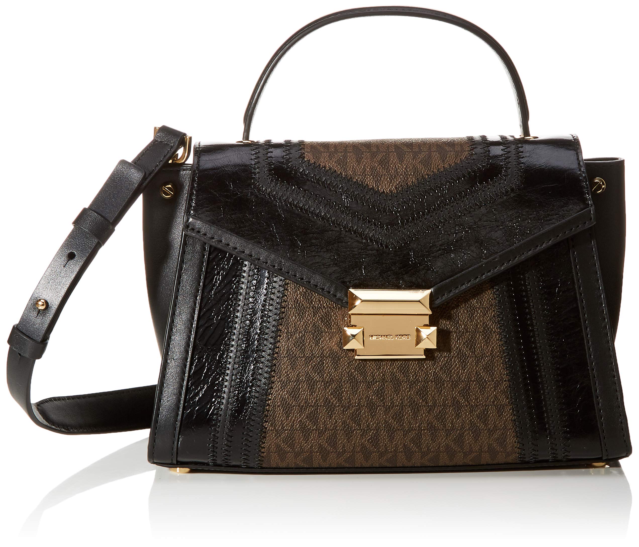Michael Kors Whitney Medium Logo And Leather Satchel Women’s Satchel, Black (Brown/Blk), 12x17.5x26 centimeters (B x H x T)