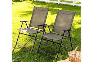 JMGJOY Patio Folding Chairs Set of 2, No Assembly Outdoor Dining Chair, Folding Lawn Chairs with Armrest, Only 8.7 Lbs, Lightweight & Portable for Porch Lawn Garden Pool Beach Yard Lounge, Gray