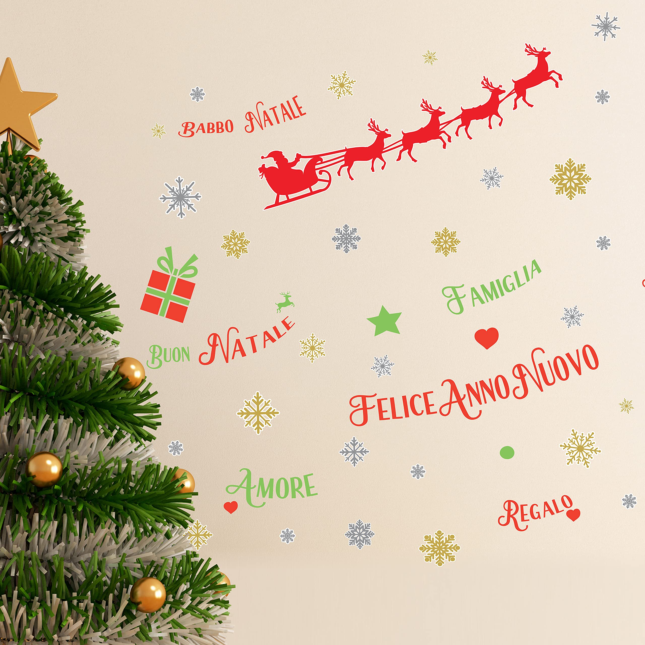 Wallflexi Christmas Decorations Wall Stickers " Reindeer with Italian Quotes " Wall Murals Decals living Room Children Nursery School Restaurant Cafe Hotel Home Office Décor, multicolour