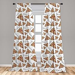 Ambesonne Pizza Curtains, Pattern in Hand Drawn