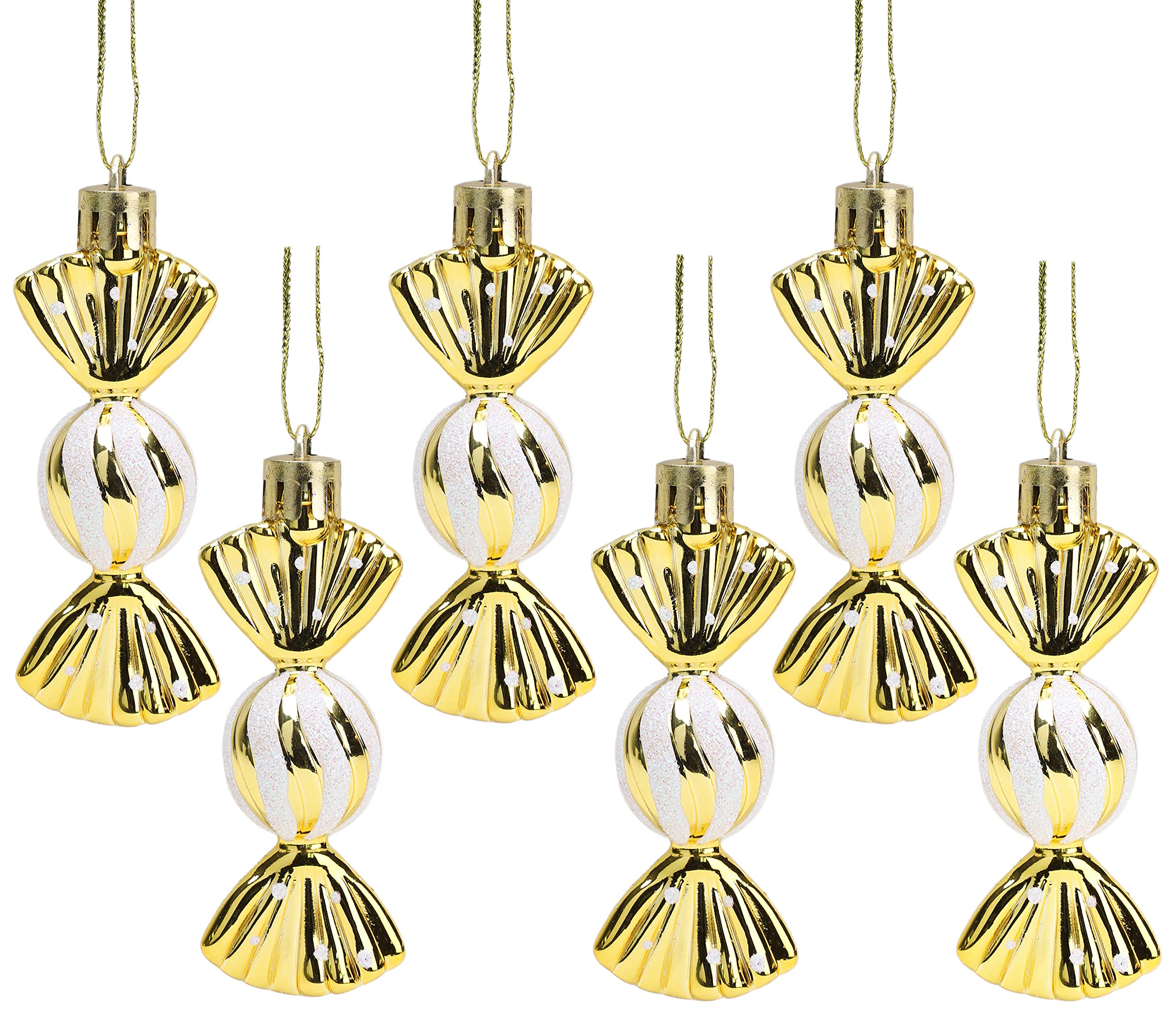 Christmas Concepts® Pack of 6-80mm (3.2") Mini Sweet Shaped Baubles – Shiny & Glitter Decorated – Christmas Tree Decorations (Gold)