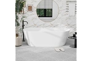 HIGREENA 59"Acrylic Free Standing Bathtub, Bath Tub for Bathroom Glossy White, Stand Alone Soaking Tub, Modern Bathtub with Chrome Overflow and Drain