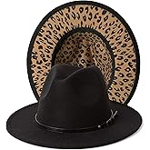 Gossifan Women Two Tone Wide Brim Fedora Felt Panama Hats Classic Belt Buckle