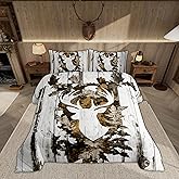 Feelyou Camo Deer Comforter Set Queen Size Deer Antlers Army Camouflage Bedding Set Boys Girls Hunting Comforter Set Animal Duvet Insert Bed Set 3Pcs
