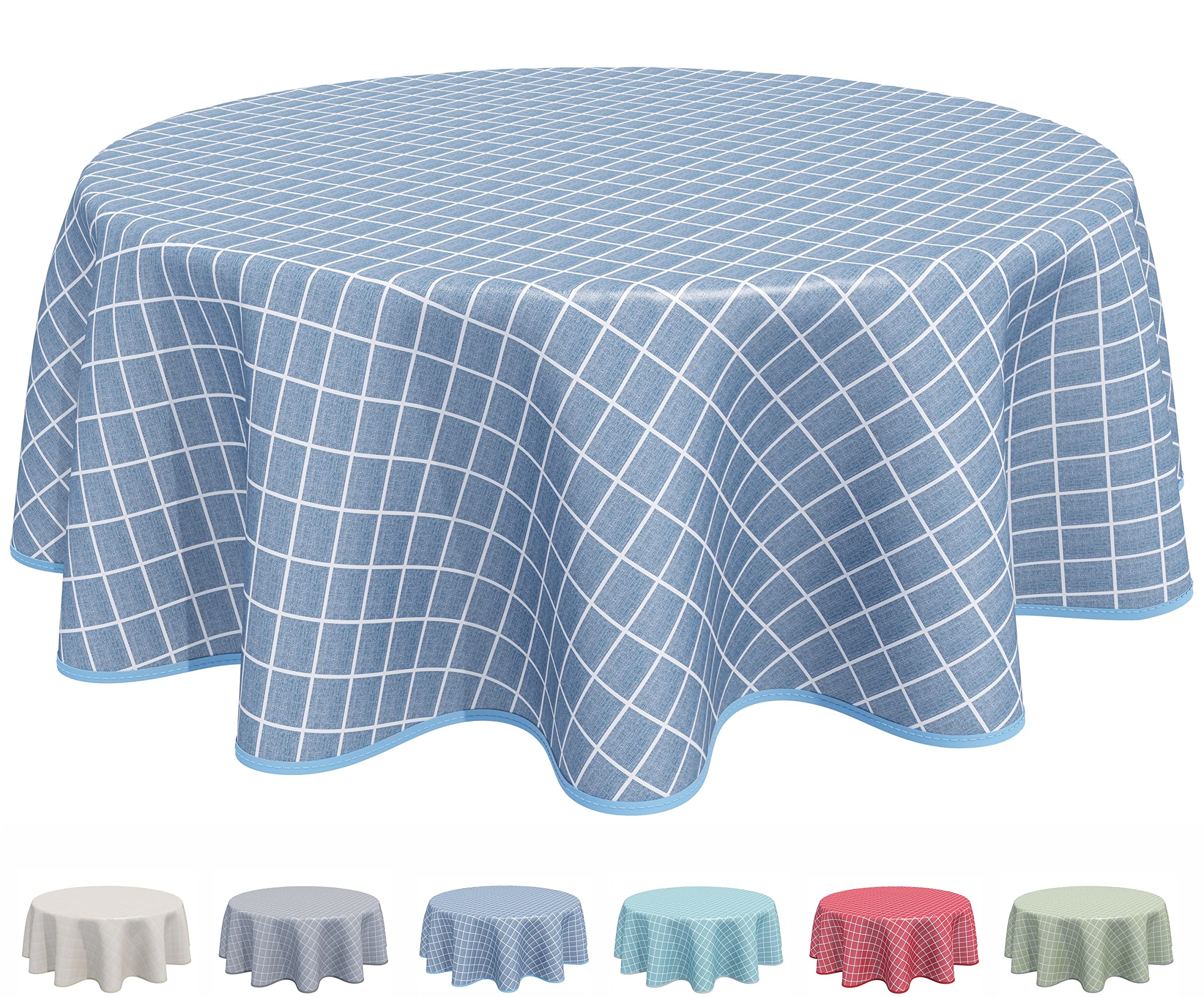 Home Direct Round Oilcloth PVC Wipe Clean Tablecloth 160cm 62" Check Blue Grey