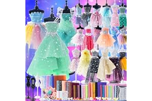 Aowjoy 1000+ PCS Fashion Designer Kits for Girls - Sewing Kit with 4 Mannequins - DIY Arts and Crafts Kit Doll Clothes Making Set - Designer Dress Girls Toys for Age 6 7 8 9 10 11 12+ Year Old Gifts