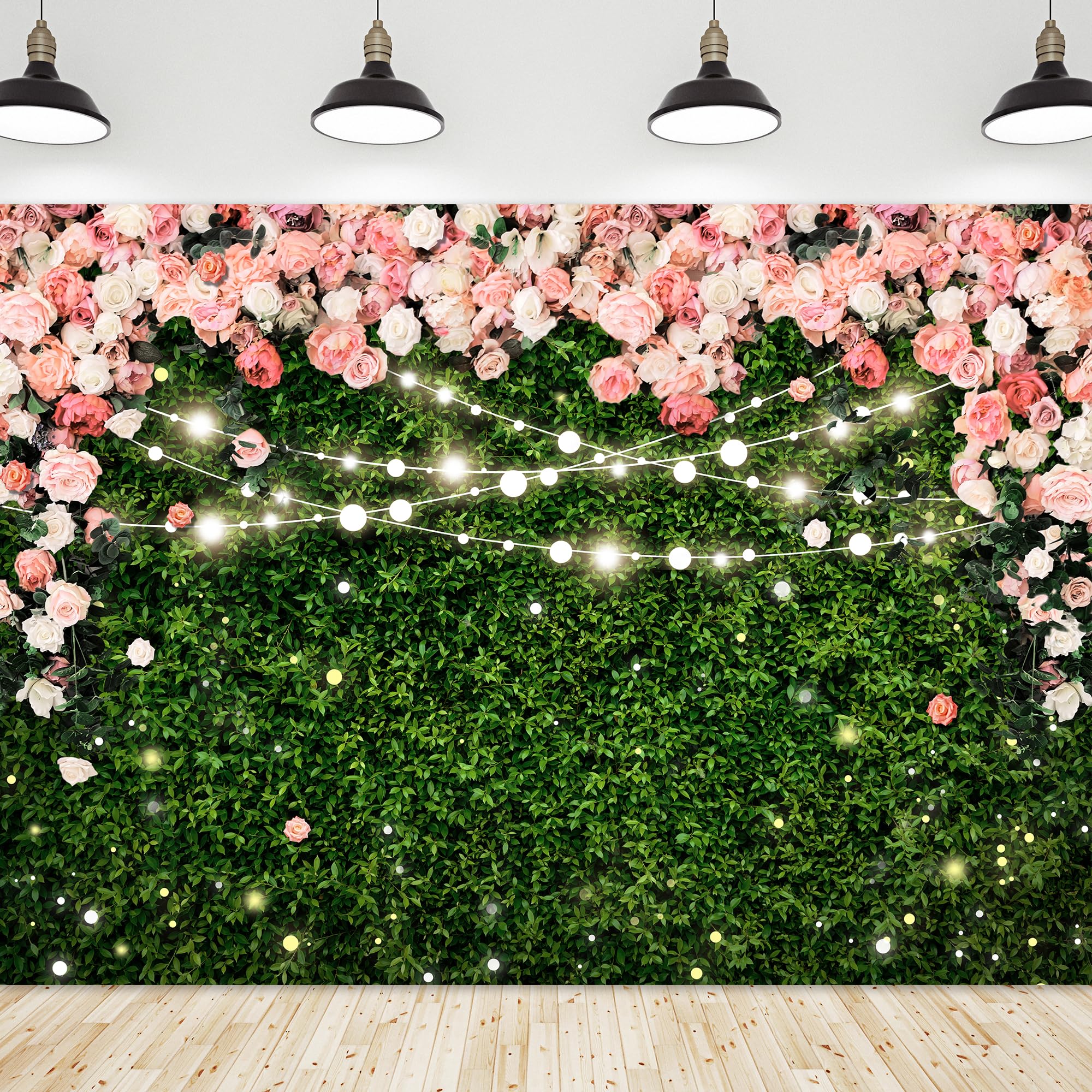 Photo 1 of Riyidecor Pink Rose Green Leaves Backdrop Polyester Fabric Rustic Flower Floral Blossom Botanical Plant Spring Nature Wedding 8Wx6H Feet Women Girls Photography Background Birthday Photo Studio Shoot