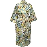 CRAFT KALA Women's Kimono Robe Long Robes with Peacock and Blossoms Printed Kimono Nightgown