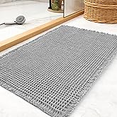 Waffle Bath Mat Rug, Super Absorbent Non Slip Bath Mats for Bathroom Mat Ultra Soft Bathmat Machine Washable Bathroom Rugs with Tassels, Bath Rugs Beside Tub, 17" x 24", Light Grey