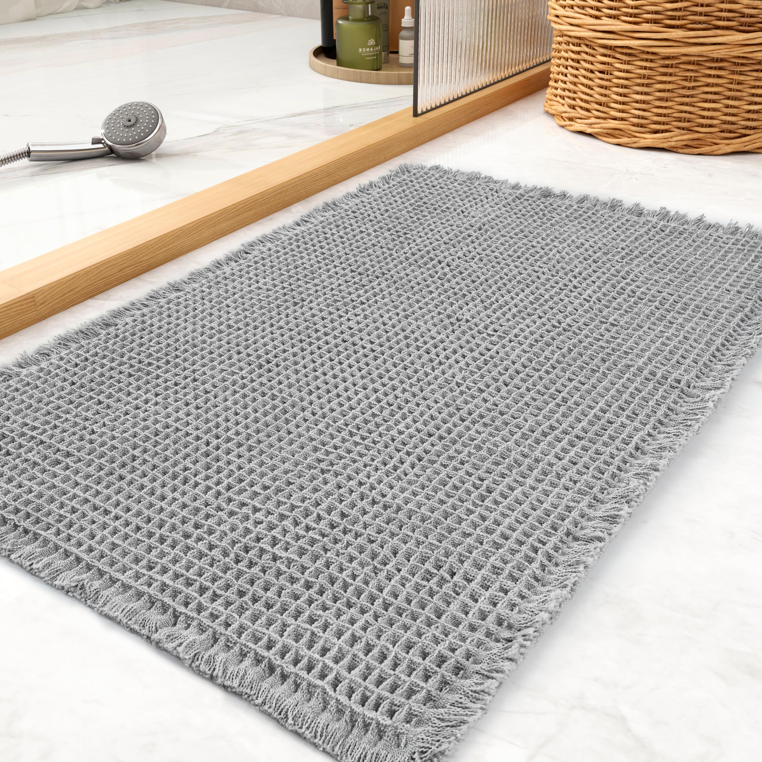 tchdio Waffle Bath Mat Rug, Super Absorbent Non Slip Bath Mats for ...