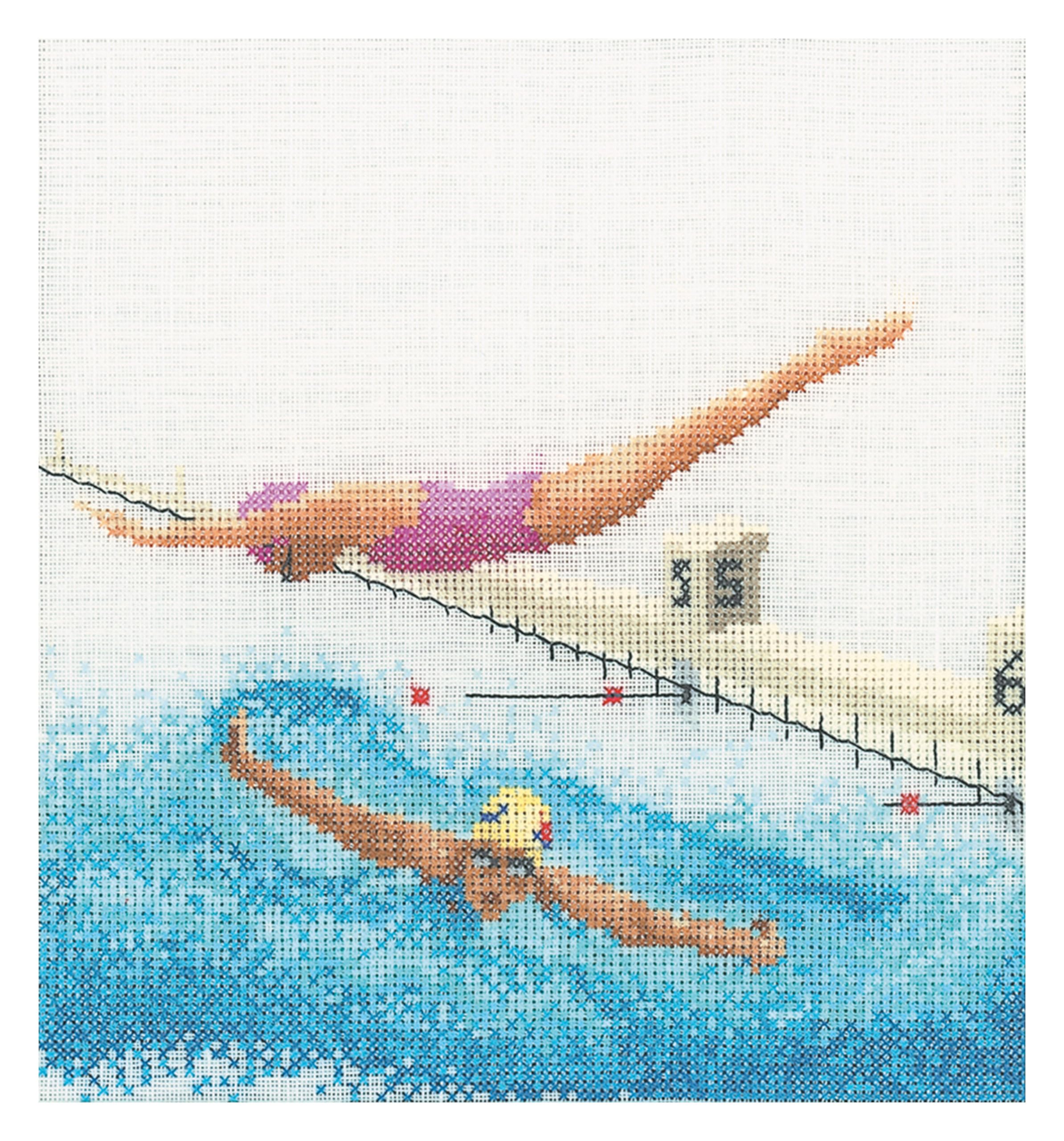 Thea Gouverneur Swimming On Aida Cross Stitch Kit-6.25 x 6.75-inch, 6.25"x6.75" 18 Count, 16x17cm