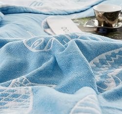 MEJU Fish Blue Muslin Lightweight Summer Blanket