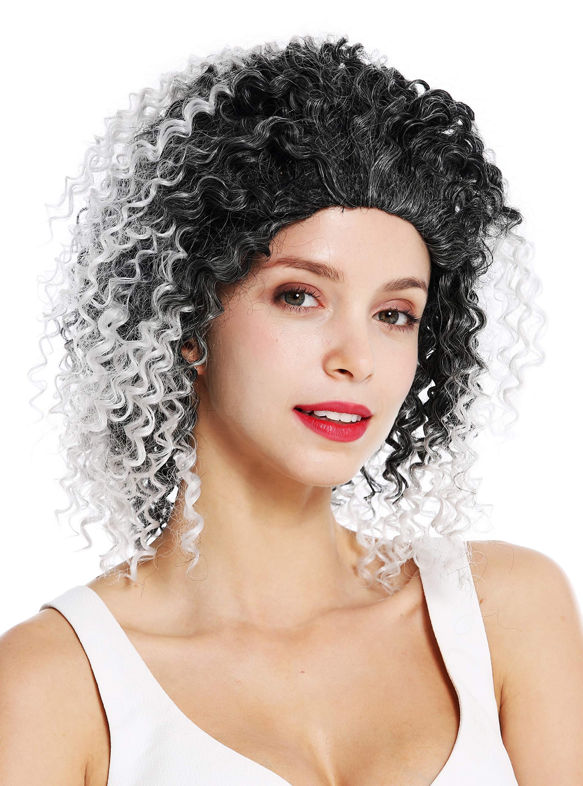 WIG ME UP - ZM-1590-1BTSILVER women's quality wig shoulder length frizzy curls black grey highlights