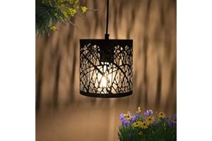 CHINZIMEI Battery Operated Hanging Light,Decorative Retro Lantern Black Metal Hanging Lamp with 6 Hours Timer Outdoor Pendant Chandelier for Gazebo Porch Garden Patio Living Room Indoors Patio