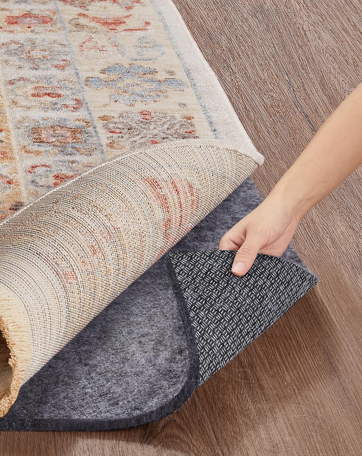 Veken Non Slip Cushioned Rug Pad Gripper 10 x 14 Ft, Felt and Silicone Backing, 1/4 inch Thick Carpet Liner for Hardwood Floors and Finishes, Under Area Rugs Anti Skid Mat, Keep Rugs Safe and in Place Image