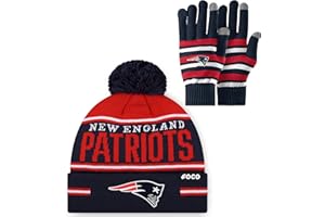 FOCO NFL unisex-adult Nfl Team Logo Adult Stretch Gloves With Big Wordmark Strip Pom Knit Hat Beanie Set