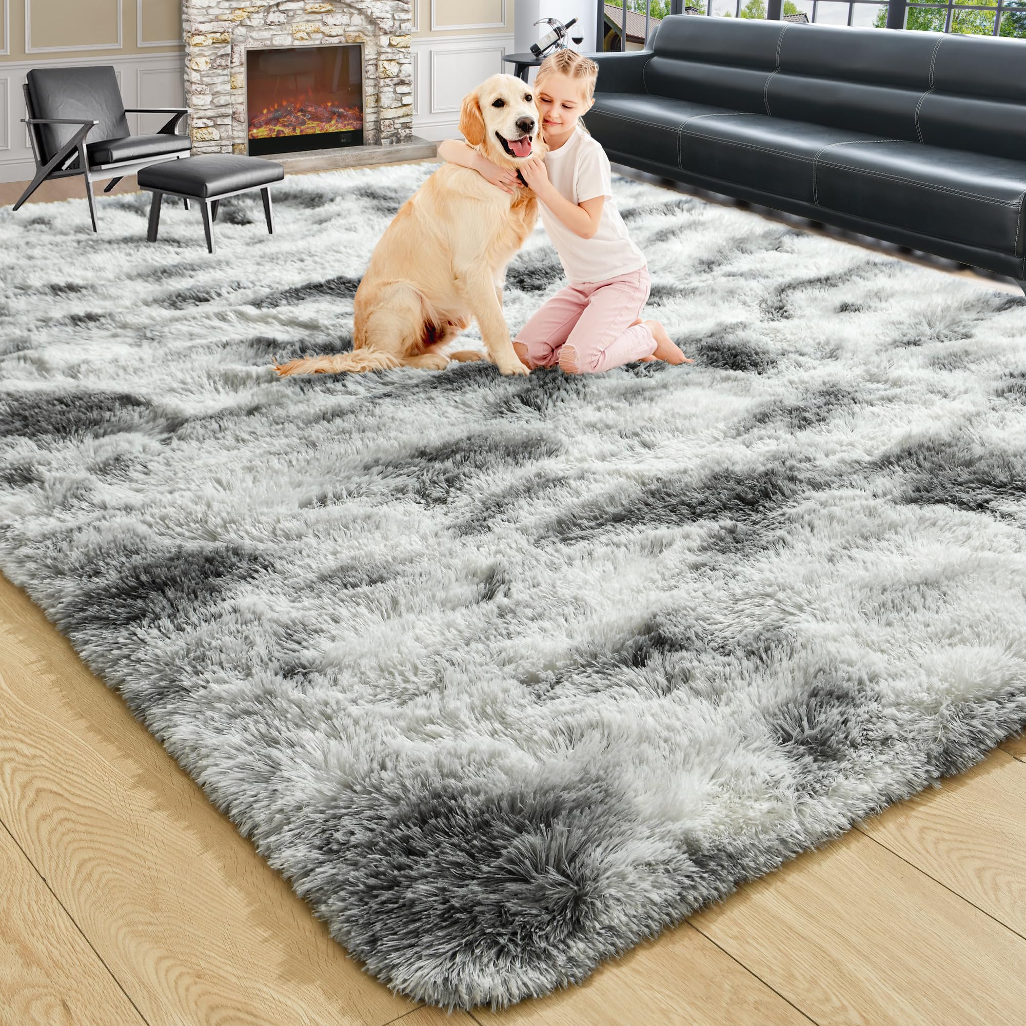 Photo 1 of  Used  Noahas or Bedroom Living Room,Tie-Dyed Grey and White Thick Shag Throw Floor Carpet,Soft Shaggy Bedside Non-Slip Plush Dorm Nursery Kids Rug