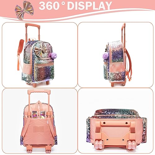 Bowknot Rolling Backpack for Girls Roller Backpacks with Wheels
