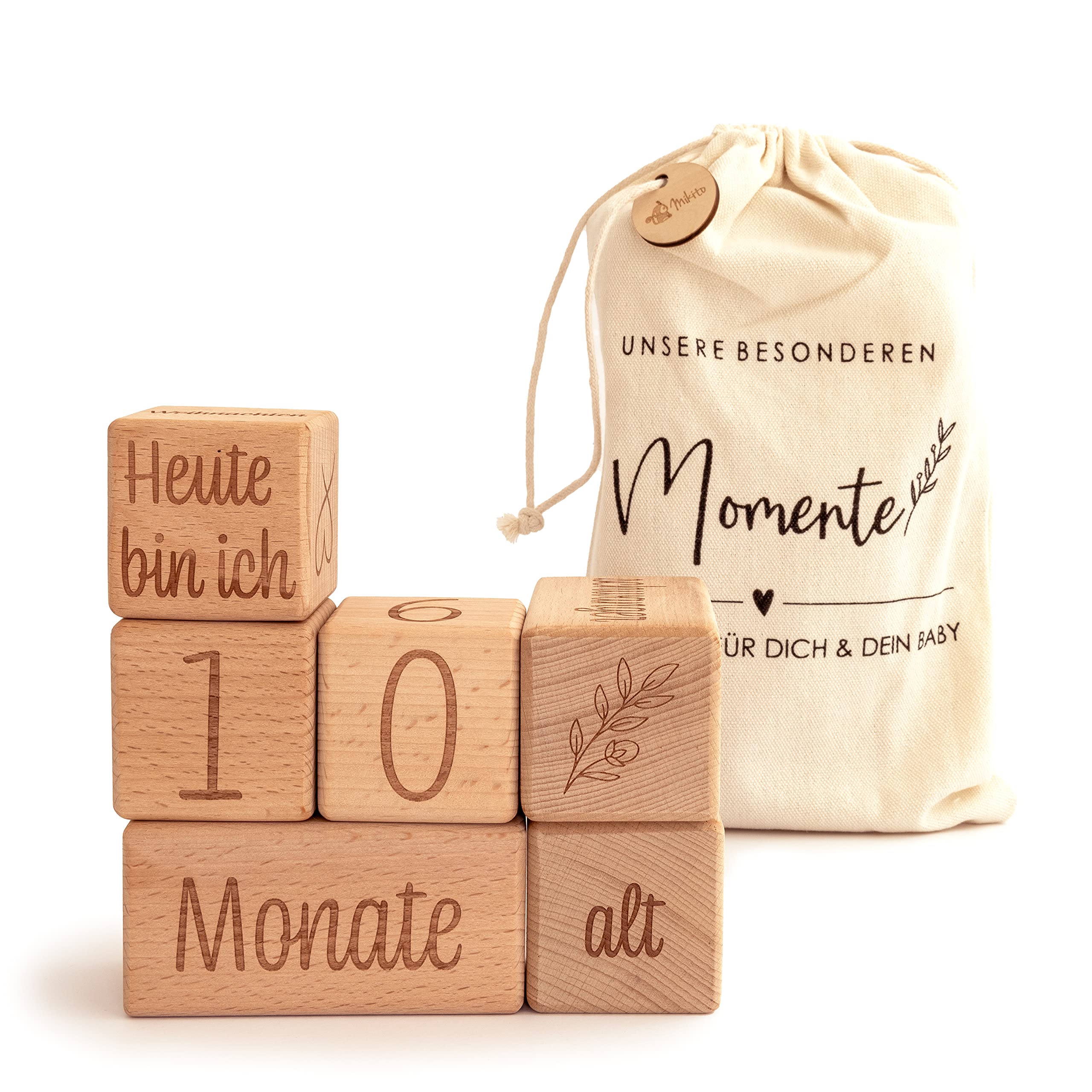 Mikito Baby milestone blocks in German - 6-piece set blocks and countless milestones for the pregnancy and growth of your baby - for girls and boys.