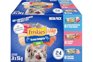 Friskies Ocean Delights Wet Cat Food, Pate Variety Pack 3 Flavours - 156 g Can (24 Pack)