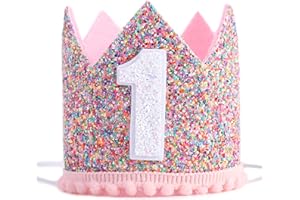 WAHAWU Rainbow Crown for 1st Birthday Party- Glitter Birthday Crown, Birthday Hats for Kids, Baby's Birthday Photo Props, Crown Birthday Decoration, Little Girls Hair Accessories Party