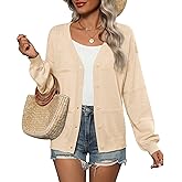 Zeagoo 2025 Womens Cardigan Casual Long Sleeve Lightweight Crochet Shrug V Neck Tops Button Down Soft Knit Sweater