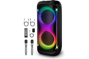 GEYGUY GPSK28-1 Karaoke Machine with Microphones for Party, Portable Karaoke Speaker with Dual 8-inch woofers, Support Bluetooth/TWS/USB/FM/TF Card, omnidirectional Sound and Ambient Lights