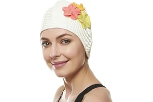 BeeMo Women’s Latex Swim Cap - Rubber Swim Cap - Soft Comfortable Stretch Stylish Low Cut Design Protects Hair from Sun Salt or Chlorine Perfect for Water Activities Optional Chin Strap Available