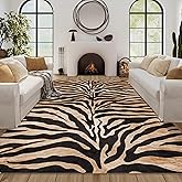 Zebra Print Rug, Brown Area Rug 8x10 Feet Zebra Rugs for Living Room Animal Rugs Carpet Animal Tiger Print Rug Black and Gold