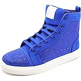 Men's High Top Crystal Shimmer Rhinestone Flat Fashion Casual Sneakers Shoes SNK-07