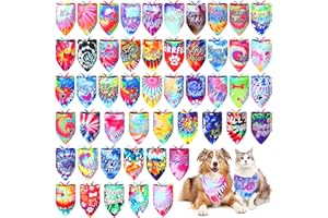 Huhumy 50 Pcs Dog Bandanas Bulk Pet Bibs Colorful Triangle Scarf Pet Bandanas for Medium Large Dogs Spring Summer Birthday Costume Decoration (Tie Dye with Words)