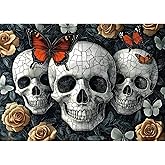 Halloween Gothic Skulls & Butterflies 1000 Piece Puzzle for Adults - Dark Fantasy Jigsaw Puzzle with Intricate Skulls, Monarch Butterflies & Roses - Challenging 1000-Piece Puzzle for Adults(27