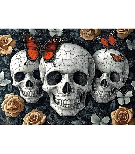 Day Of The Dead Skull 1000 Piece Jigsaw Puzzle For Adults - Colorful Skeleton & Flower Art - View #2