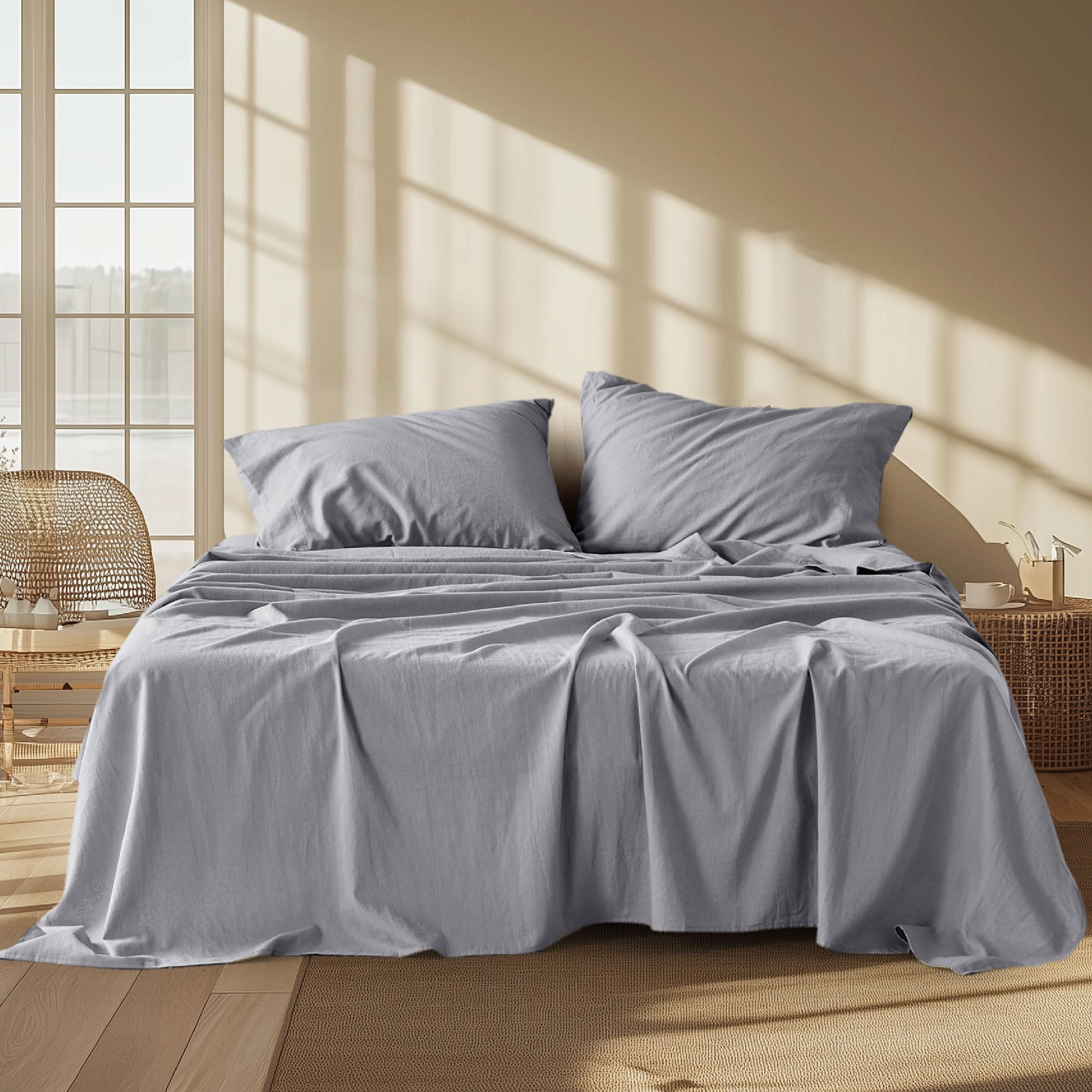 Bedsure Linen Sheets - Twin Size Sheets, Blend from