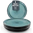 PURE LIVING INTERIOR DESIGN Small Dinner Plates Set of 4, 7.5" Stoneware Plates, Stylish Salad Plates, Dessert Plates Ceramic, Dishwasher and Microwave Safe dark petrol Blue Ceramic Plates