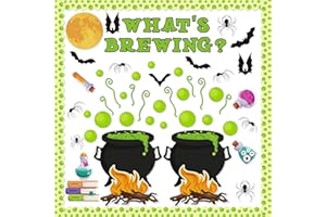 CPicdn 132Pcs Halloween Classroom Bulletin Board Decoration Set, Halloween Cauldron What’s Brewing Decoration Spider Bat Moon Cutouts Trick or Treat Party Supplies for School Classroom Home Wall Decor