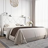 Allewie Velvet Queen Upholstered Bed Frame with Wingback Storage Headboard & Charging Station, Platform Bed with Diamond Tufted Design & Gold Trim, No Box Spring Needed, Easy Assembly, White