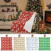 Buryeah 4 Pcs 50 x 60 Inch Christmas Throw Blanket Warm Soft Snowman Christmas Tree Plush Blanket Flannel Fleece Throw for Xmas Couch Chair Bedroom Picnic Home Decoration