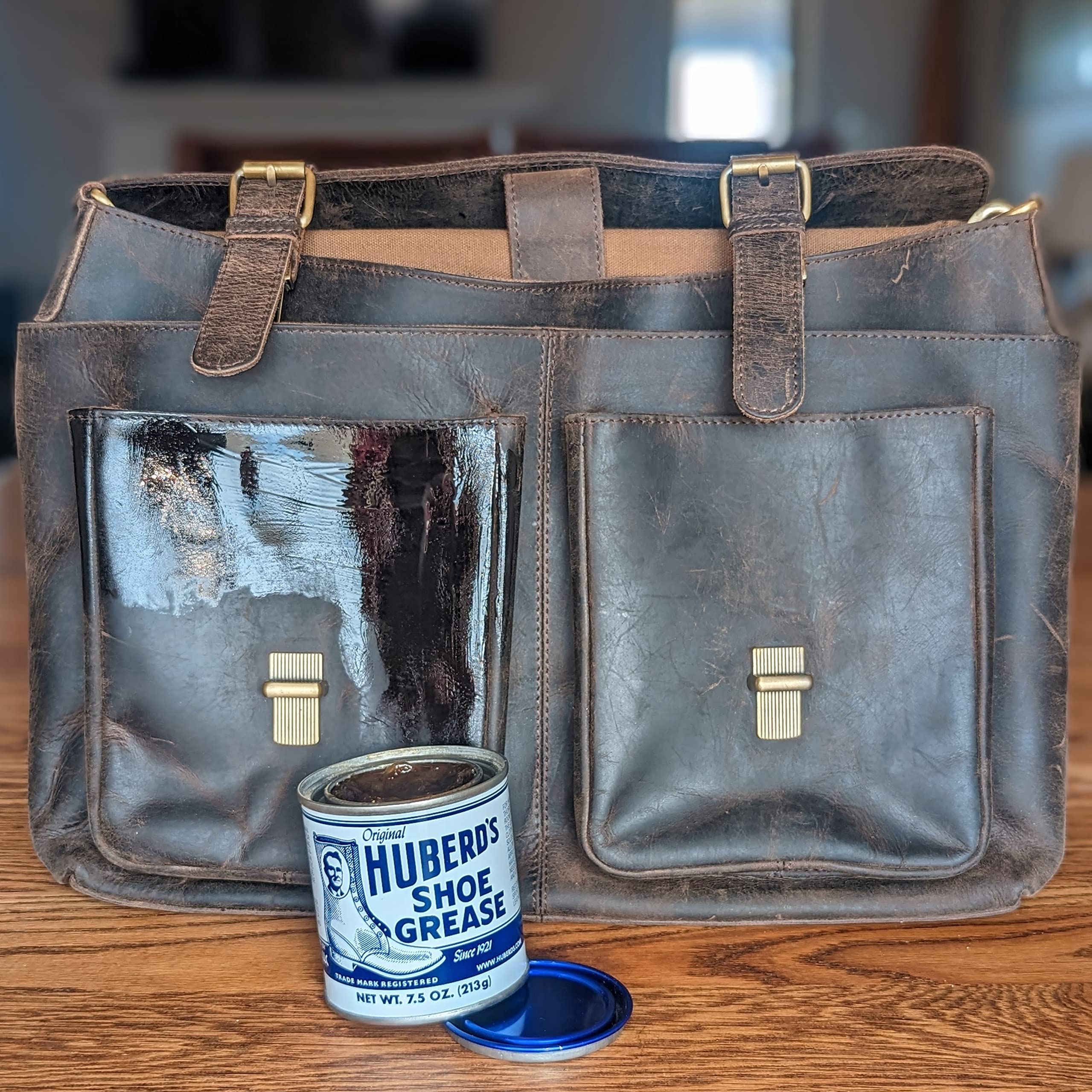 Huberd Shoe Grease Co. Huberd’s Shoe Grease (7.5oz) - Leather conditioner and waterproofer since 1921. Waterproofs, softens and conditions boots, shoes, bags, belts, jackets, car seats, gloves, furniture, saddles and tack.