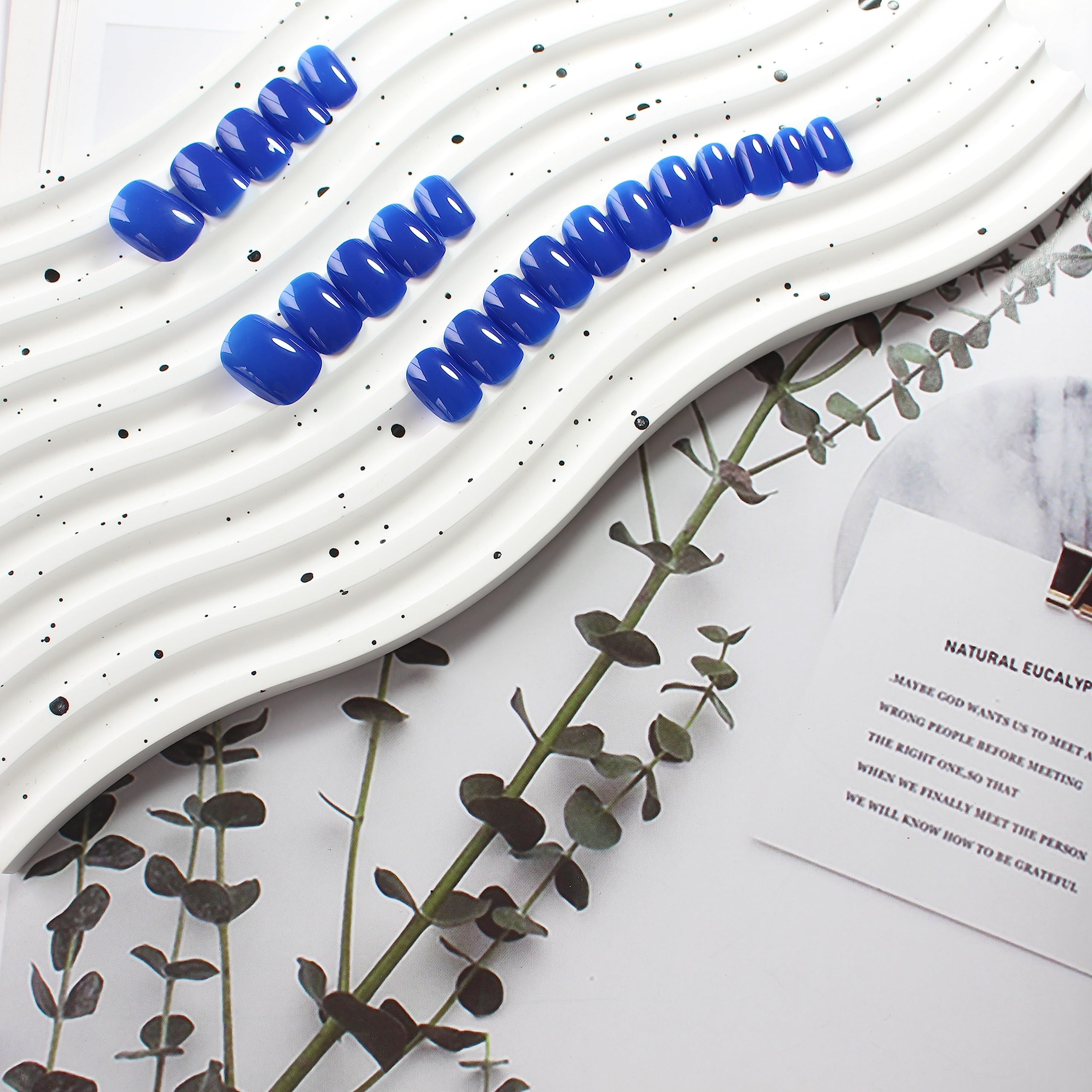 Blue Press on Nails Short Square Fake Nails Glue on Short Square Nails Press ons, Soft Gel Acrylic Glue on Stick on Nail for Women Thick Reusable Solid Color 24pcs, Royal Blue - Image 5