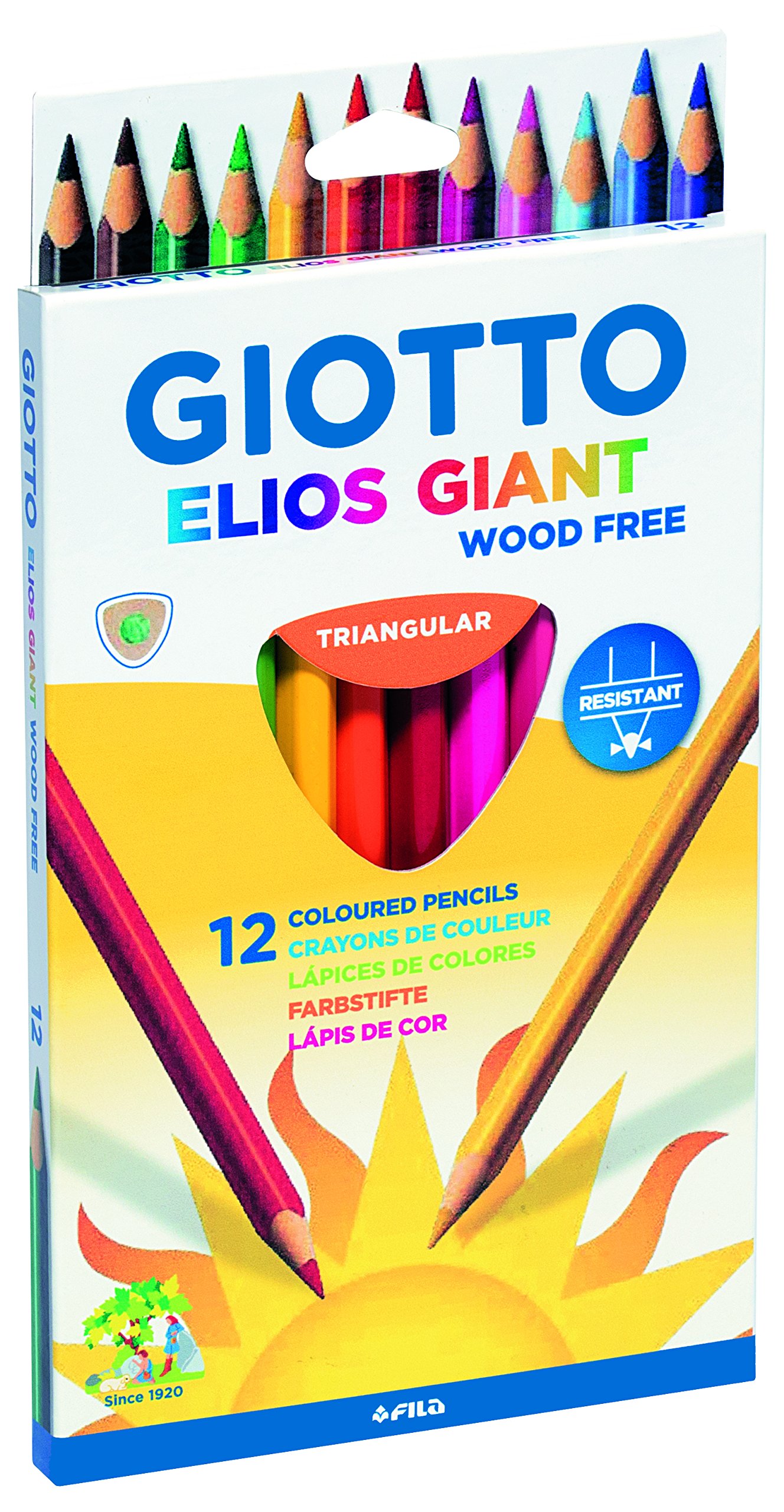 GIOTTO Elios Wood Free Triangular Colouring Pencils – Box of 12 Assorted Colours