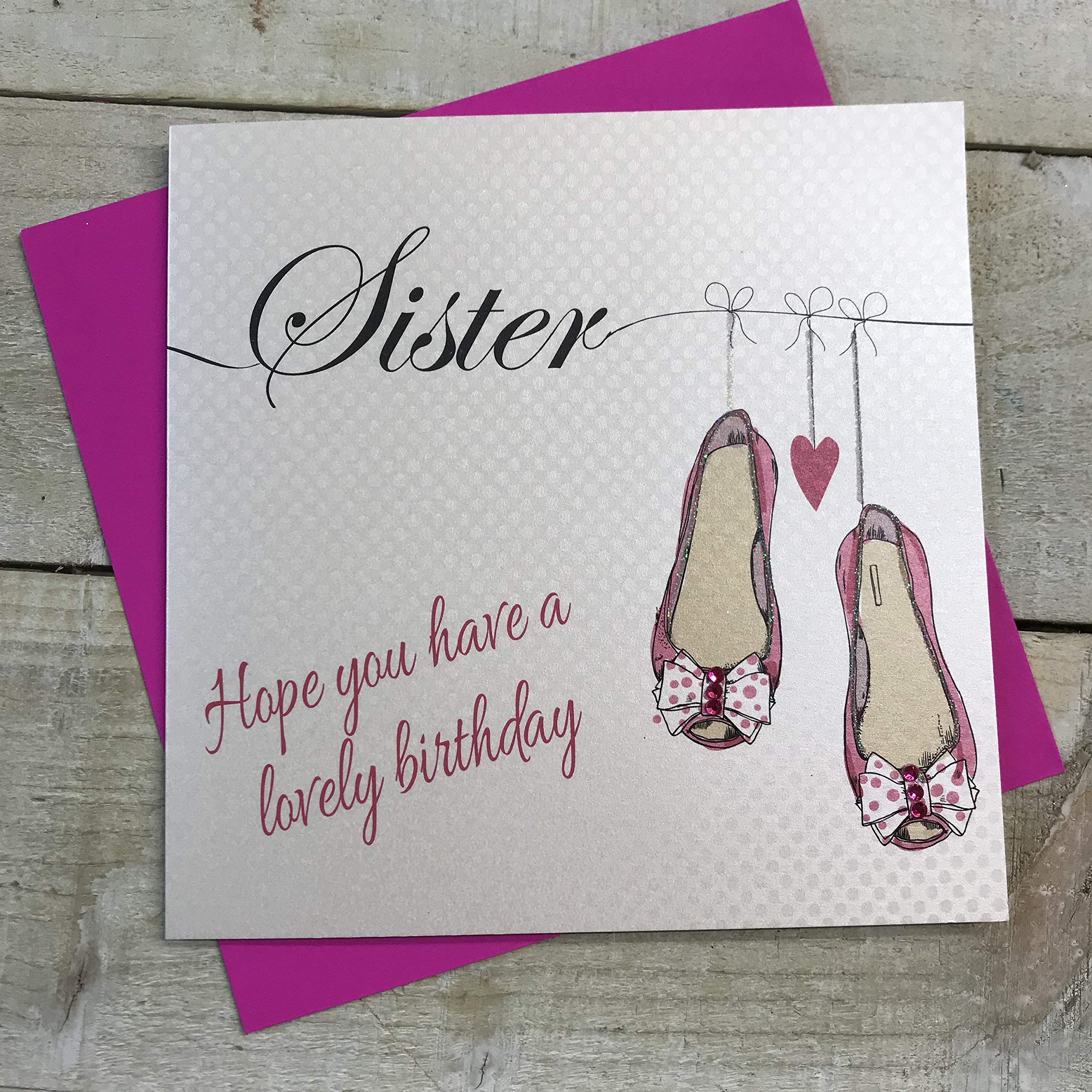 White Cotton Cards LL96-S"Birthday Hope You Have a Lovely Day Sister" Handmade Birthday Card