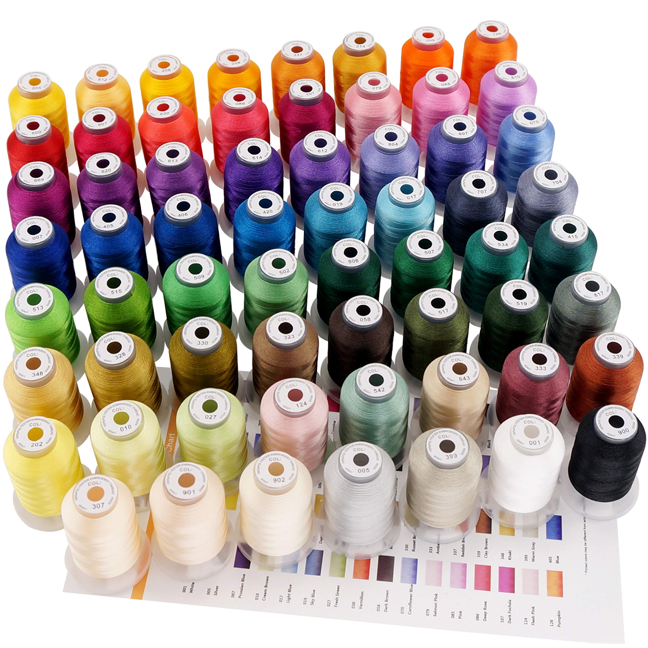 New brothreads 63 Colors 100% Polyester Machine Embroidery Thread 550yd with Thread Nets - Compatible for Home-Based Embroidery Sewing Machine
