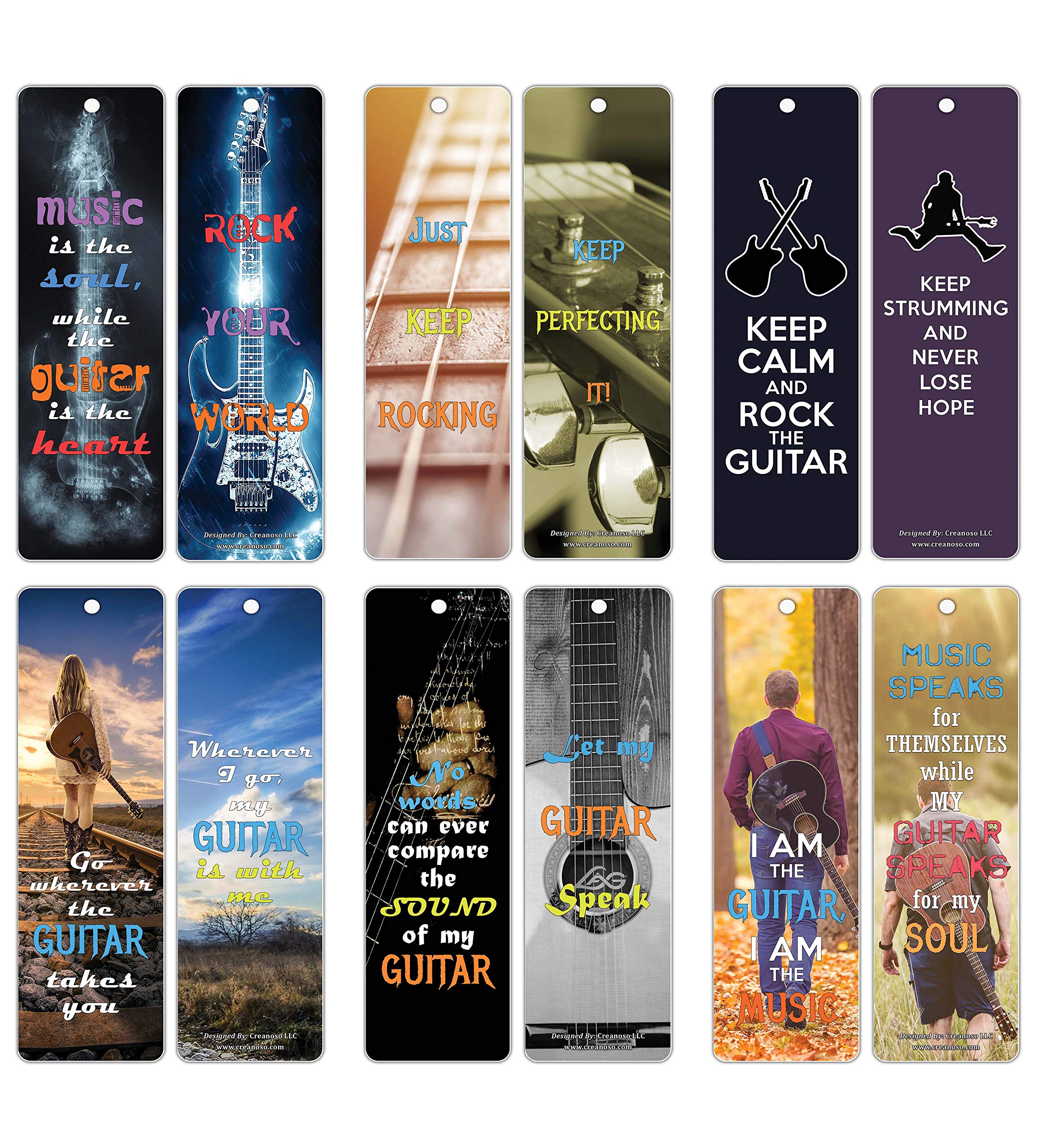 Creanoso Inspiring Inspirational Quotes Guitar Bookmarkers for Guitar Players (30-Pack) – Motivational Guitar Sayings – Stocking Stuffers Gift for Musicians, Bass Players, Guitar Lovers