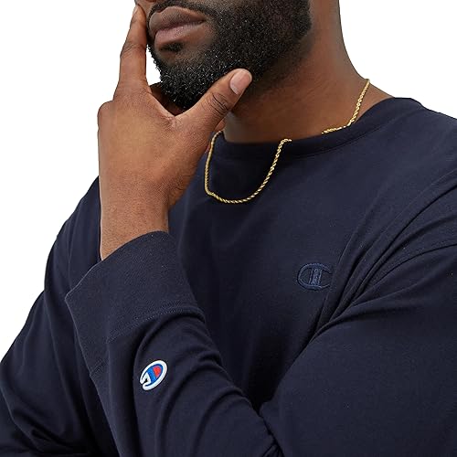 Champion mens Classic Jersey Long-sleeve Tee Shirt, Navy, Small US