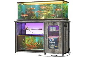 Unikito 55-75 Gallon Aquarium Stand with Power Outlets & LED Light, Reversible Fish Tank Stand with Cabinet for Fish Tank Accessories Storage, Heavy Duty Metal Frame, 880LBS Capacity, Black Oak