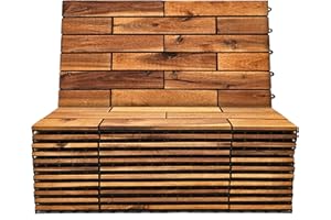 MAJESTICK GOODS Interlocking Deck Tiles 24 x 12 Long Boards - Acacia Hardwood Outdoor Flooring for Patio, Balcony - Snap Together Wood Floor Decking Tile, Waterproof - 24 Sq Ft (2 Pack, 12 Pieces)