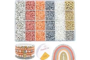 Llchunyun 4320pcs Clay Beads for Bracelets Making Kit Neutral Polymer Flat Heishi Beads for Jewelry Making with Gold Silver Spacer Beads, Friendship Bracelet Kit for Adults【Orange】