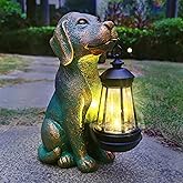 Dog Garden Statues with Solar Lantern Outdoor Decor-Dog Solar Figurines Lights Decorations for Patio Yard Lawn Ornaments-Gifts for Birthday Easter Housewarming